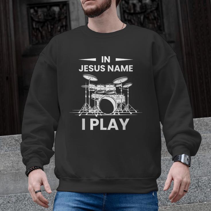 In Jesus Name I Play Drummer Drum Kit Men Graphic Sweatshirt
