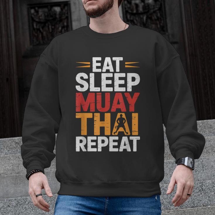 Muay Thai Fighter Eat Sleep Repeat Lifestyle Training Men Graphic Sweatshirt