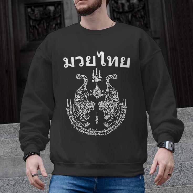 Muay Thai Language Sak Yant Art Tattoo Twin Tiger Kickboxing Men Graphic Sweatshirt
