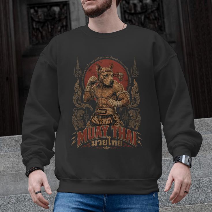 Muay Thai Roots Vintage Thai Boxing Fighter Thailand Dog Men Graphic Sweatshirt