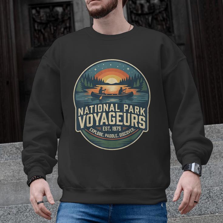 National Park Voyageurs Retro Sunset Canoe Paddling Badge Men Graphic Sweatshirt, trending gift
