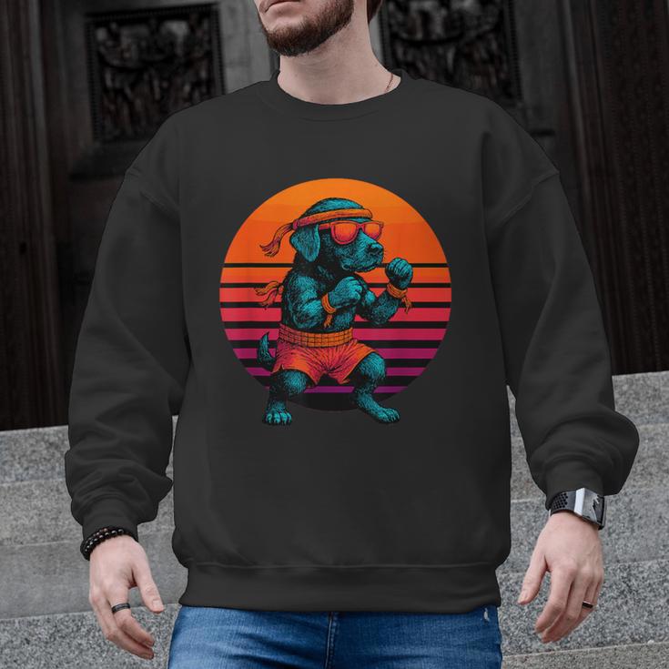 Retro Dog With Gloves Muay Thai Fighter Men Graphic Sweatshirt