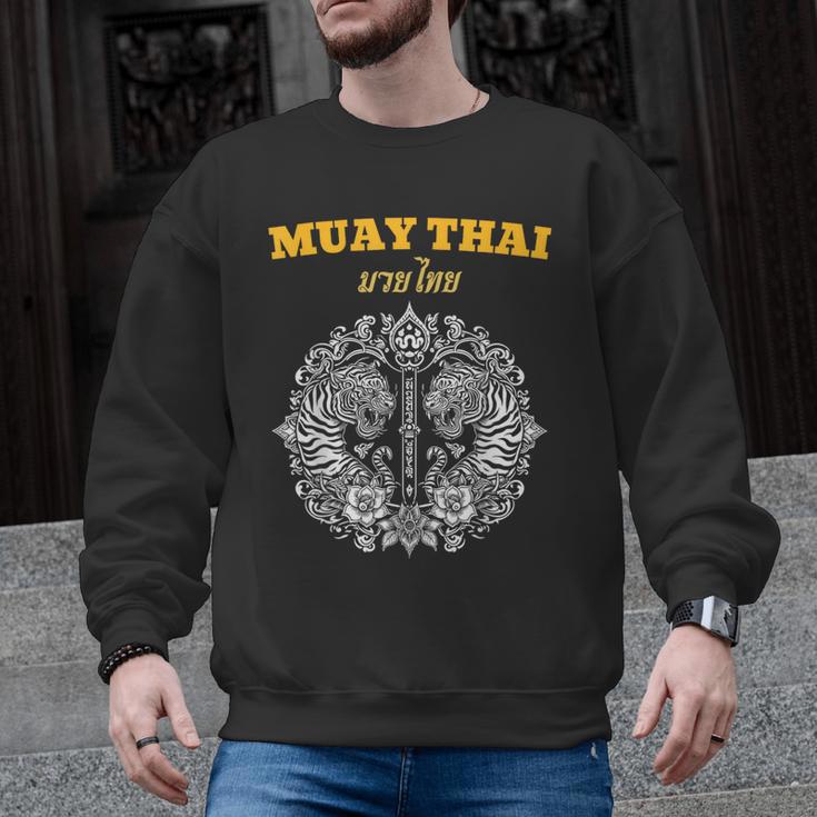 Sak Yant Muay Thai Art Tattoo Twin Tiger Kickboxing Thailand Men Graphic Sweatshirt