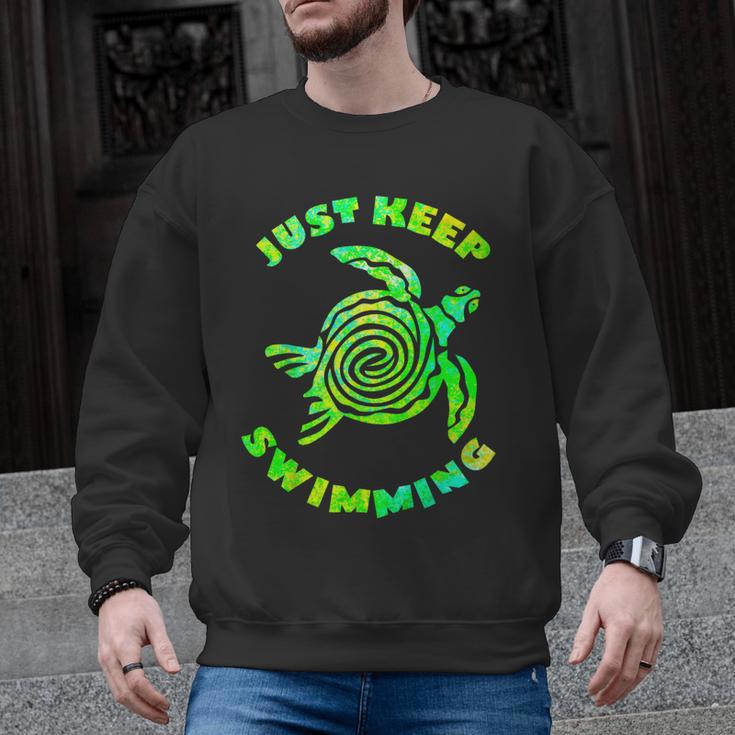 Sea Turtle Just Keep Swimming Ocean Beach Vacation Men Graphic Sweatshirt