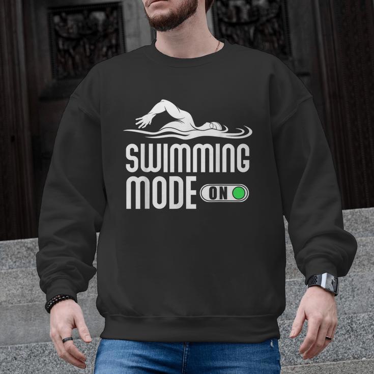 Swim Slogan Funny Swimming Mode On Swim Men Graphic Sweatshirt