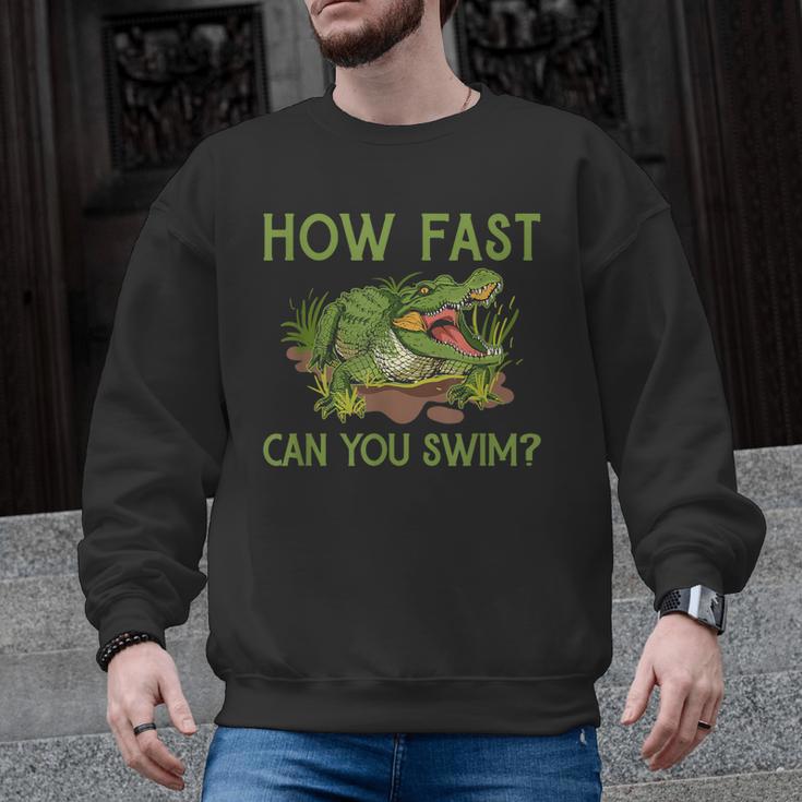 Swimmer Crocodile Swimming Humor How Fast You Can Swim Men Graphic Sweatshirt