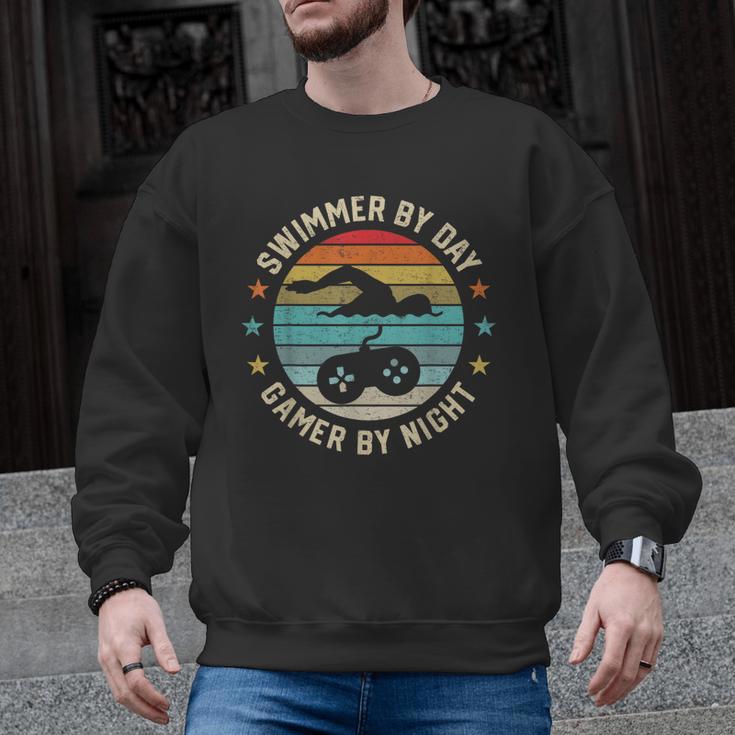 Swimmer By Day Gamer By Night Swimming Swim Lover Gaming Men Graphic Sweatshirt