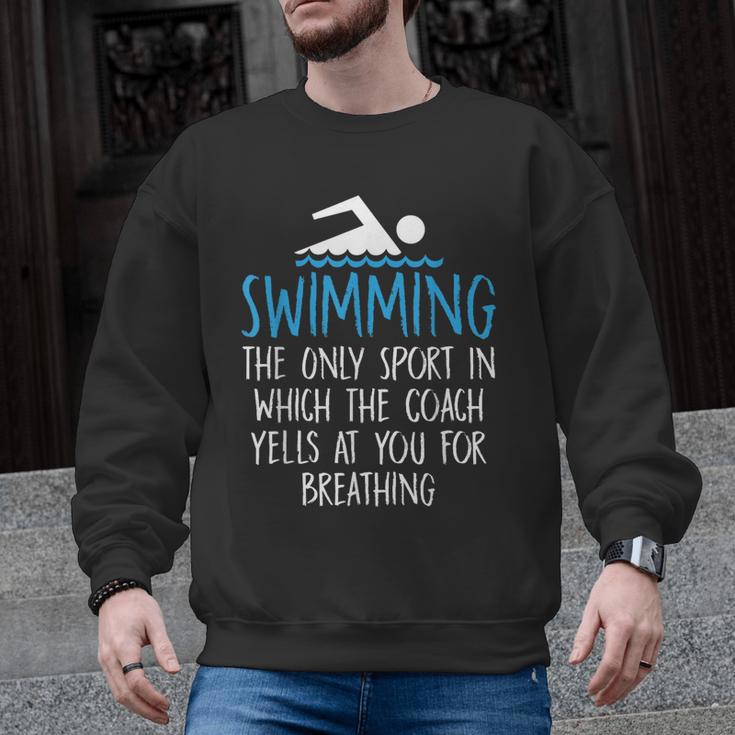 Swimming Coach Yells Breathing Swimmer Swim Team Men Graphic Sweatshirt