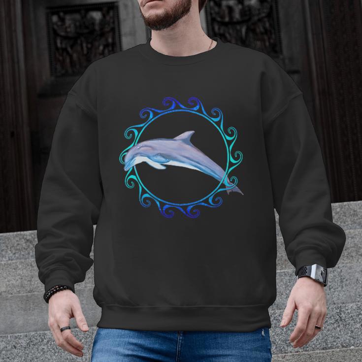 Swimming Dolphin Maori Sun Tribal Waves 2-Sided Men Graphic Sweatshirt