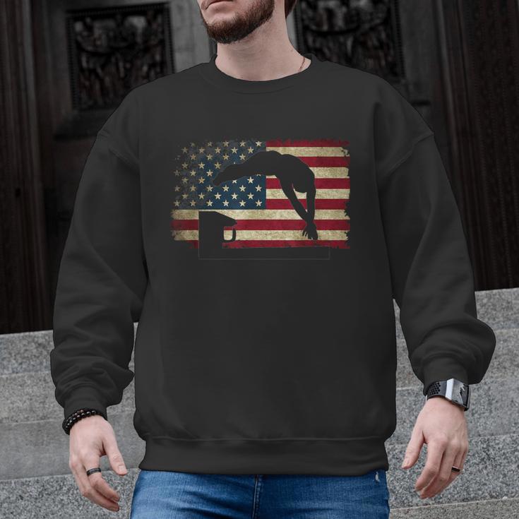 Swimming Swim Team Distressed American Flag USA Swimmer Men Graphic Sweatshirt
