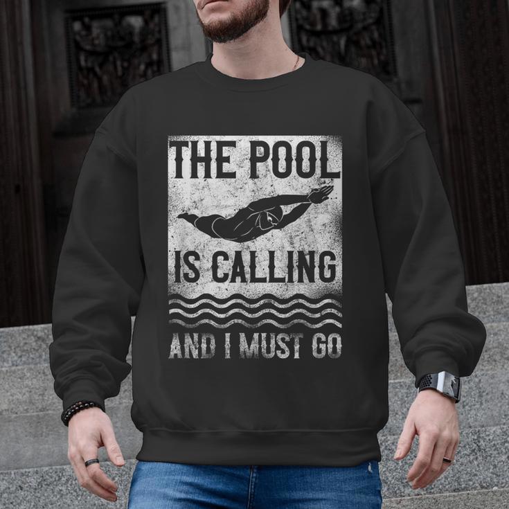 Swimming Swimmer Swim The Pool Is Calling Vintage Men Graphic Sweatshirt