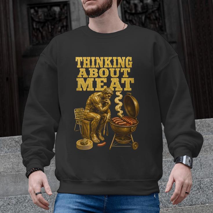 Thinking About Meat BBQ Dad Humor Men Graphic Sweatshirt