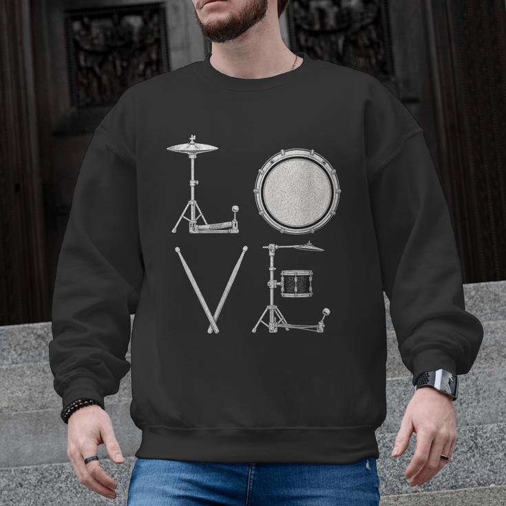 Women's Drum Kit Love Illustration For Music Enthusiasts Men Graphic Sweatshirt