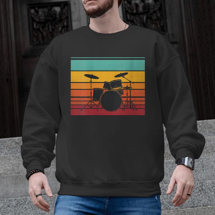Women's Retro Drum Kit Silhouette With Color Stripes Men Graphic Sweatshirt