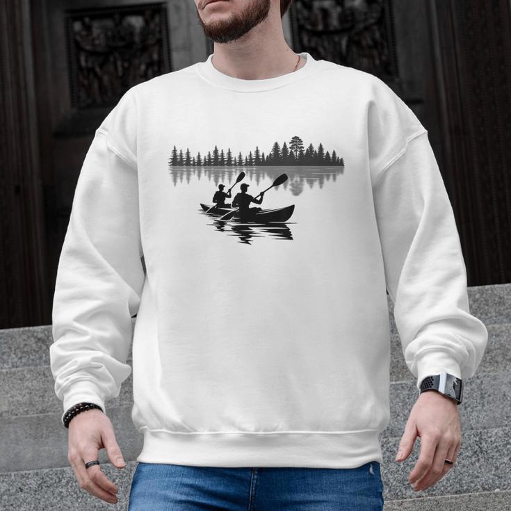 Canoe Silhouette Forest Lake Reflection Men Graphic Sweatshirt