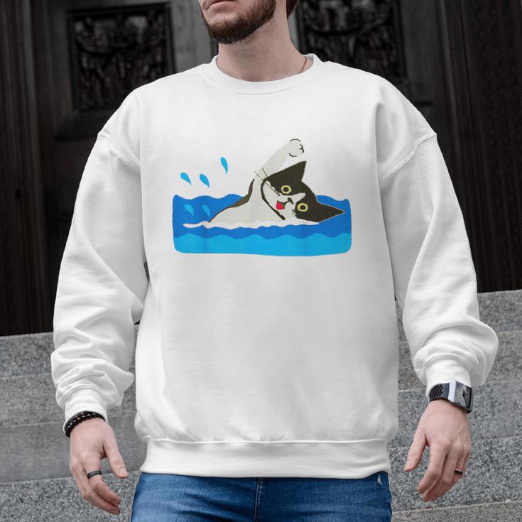 Cat Swimming Pool Men Graphic Sweatshirt