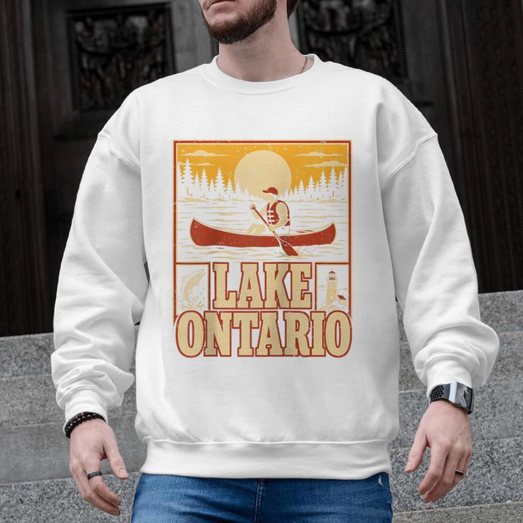 Lake Ontario Canoe Fishing Light House Sunset Retro Raglan Baseball Tee Men Graphic Sweatshirt