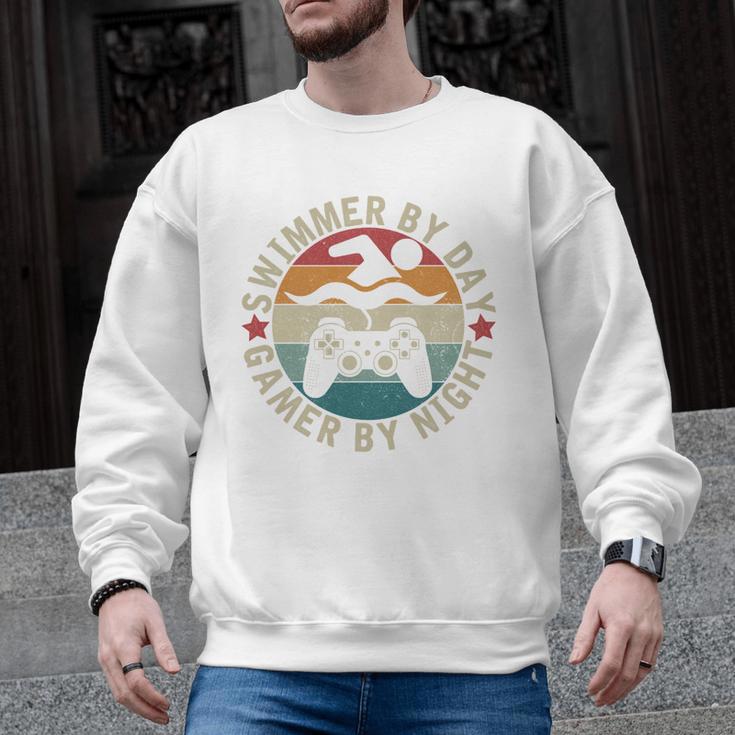 Swimmer By Day Gamer By Night Swimming Swim Gaming Men Graphic Sweatshirt