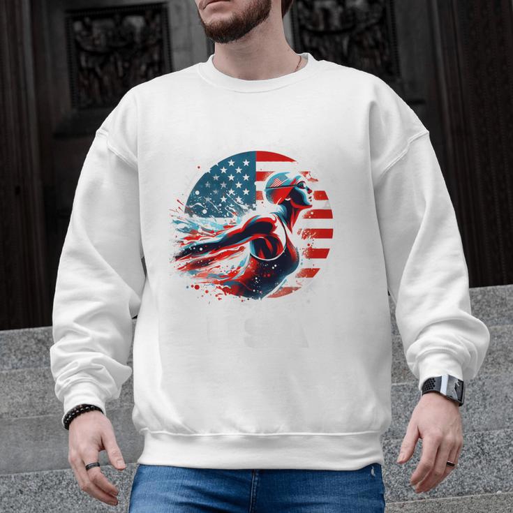 Swimming United States Apparel American Flag Swimming Men Graphic Sweatshirt