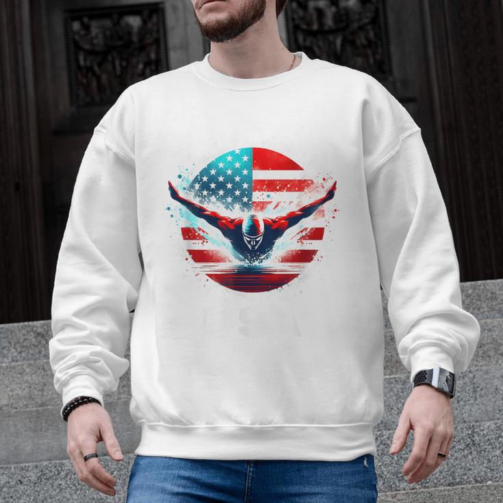 Swimming United States Shirt With American Flag Swimming Men Graphic Sweatshirt