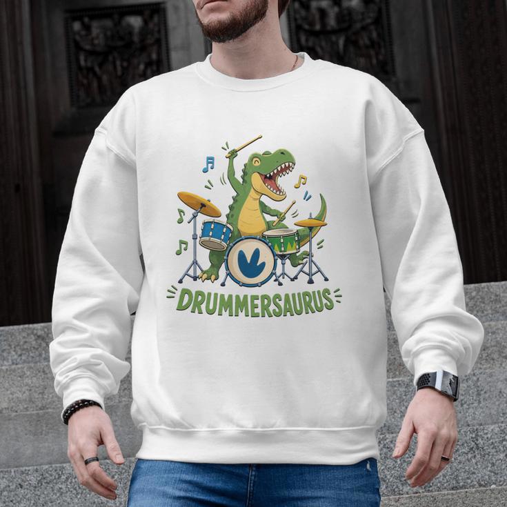 T-Rex Drumming With Drum Kit And Musical Notes Men Graphic Sweatshirt