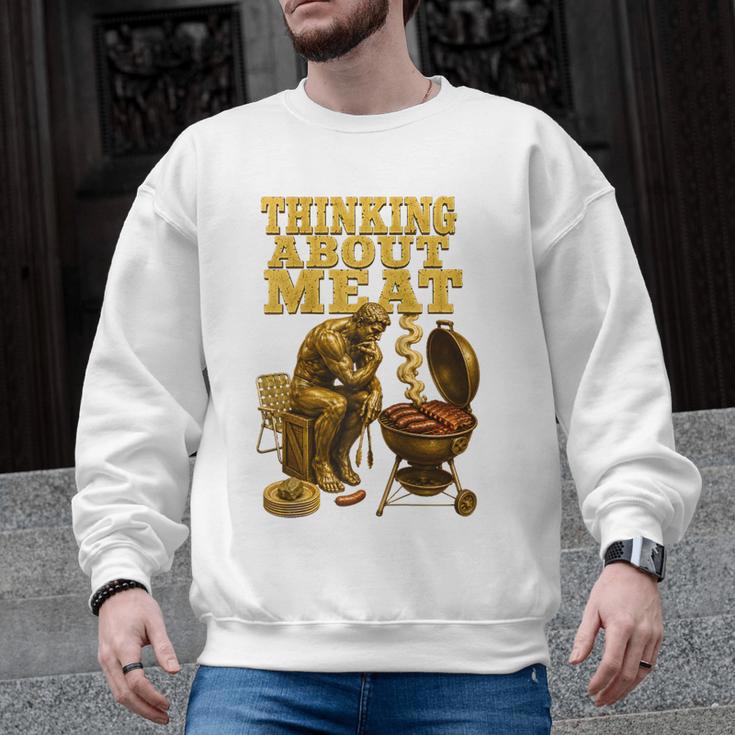 Thinking About Meat BBQ Dad Humor Raglan Baseball Tee Men Graphic Sweatshirt