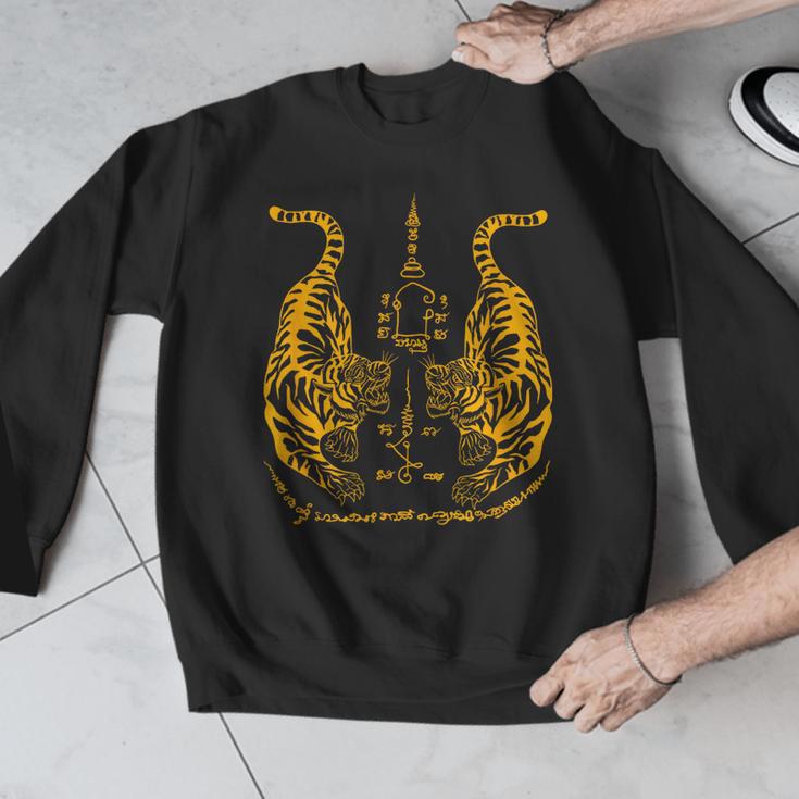 Awesome Orange Double Tiger Muay Thai Sak Yant Men Graphic Sweatshirt Awesome Orange Double Tiger Muay Thai Sak Yant Men Graphic Sweatshirt