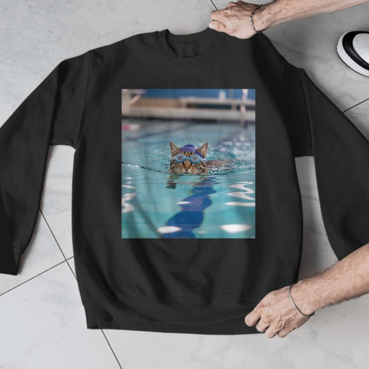 Competitive Swim Team Funny Kitty Cat Swimming Men Graphic Sweatshirt Competitive Swim Team Funny Kitty Cat Swimming Men Graphic Sweatshirt
