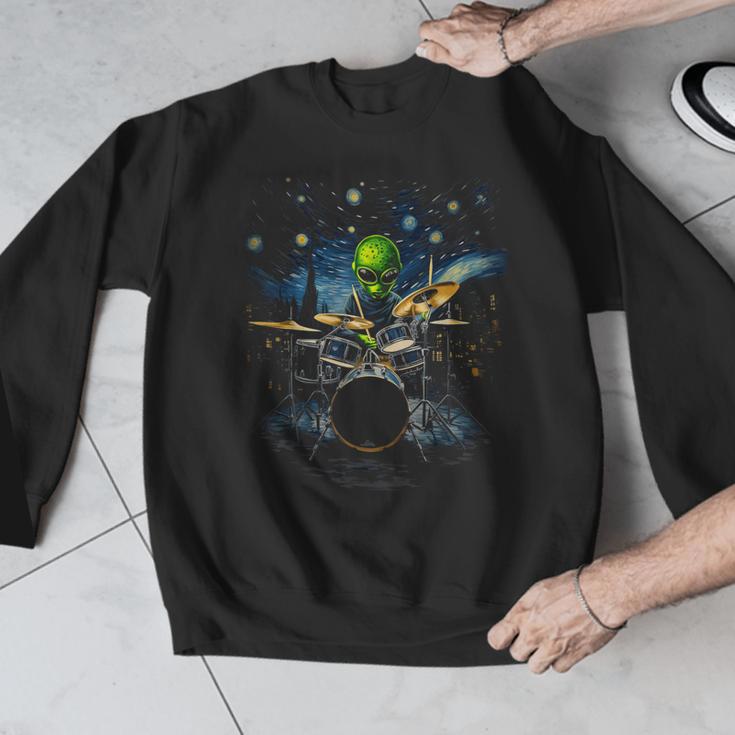 Drum Kit Percussionist Drummer Van Gogh Alien Playing Drums Men Graphic Sweatshirt Drum Kit Percussionist Drummer Van Gogh Alien Playing Drums Men Graphic Sweatshirt