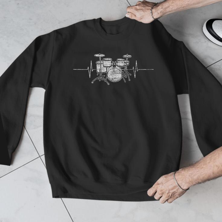 ECG Heartbeat Music Lovers Drumsticks Drum Kit Men Graphic Sweatshirt