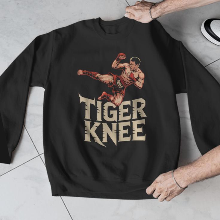 Muay Thai Fighter Tiger Knee Vintage Distressed Badge Men Graphic Sweatshirt