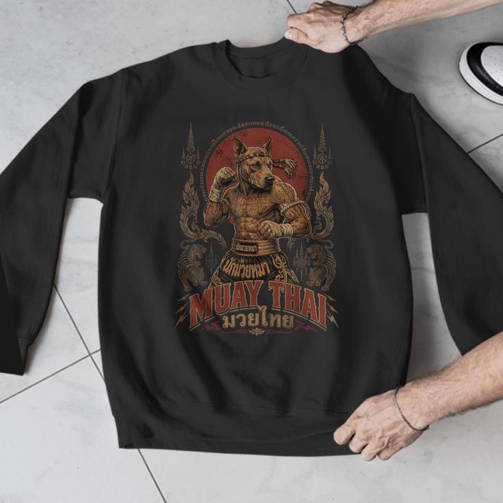 Muay Thai Roots Vintage Thai Boxing Fighter Thailand Dog Men Graphic Sweatshirt