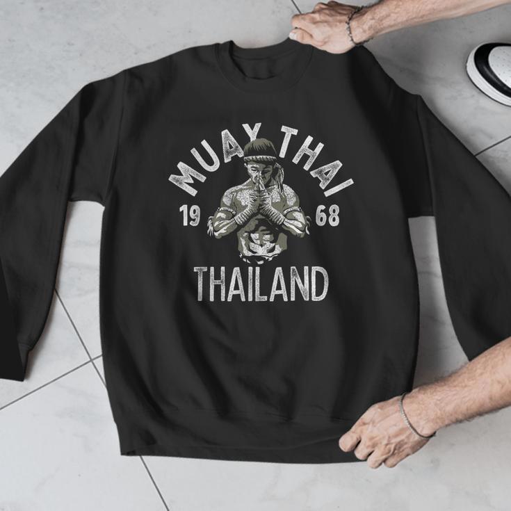 Muay Thai Thailand Vintage Tiger Fighter Training Small Men Graphic Sweatshirt