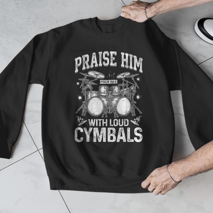 Praise Him With Loud Cymbals Psalm 150-5 Vintage Drum Kit Men Graphic Sweatshirt
