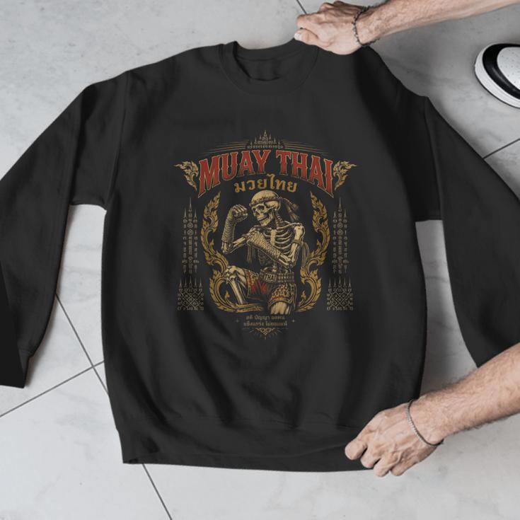 Retro Muay Thai Shorts Thai Boxing Fighter Style Skeleton Men Graphic Sweatshirt