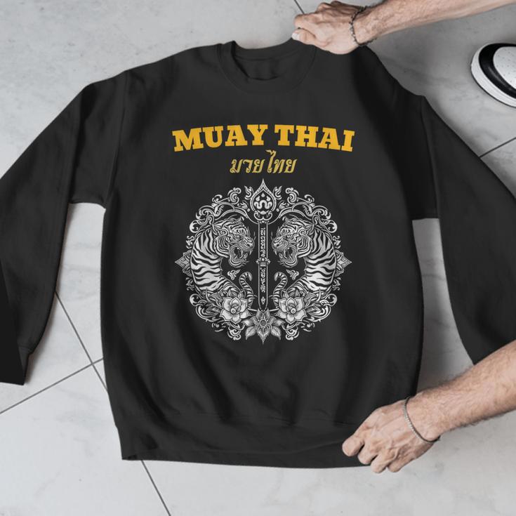 Sak Yant Muay Thai Art Tattoo Twin Tiger Kickboxing Thailand Men Graphic Sweatshirt