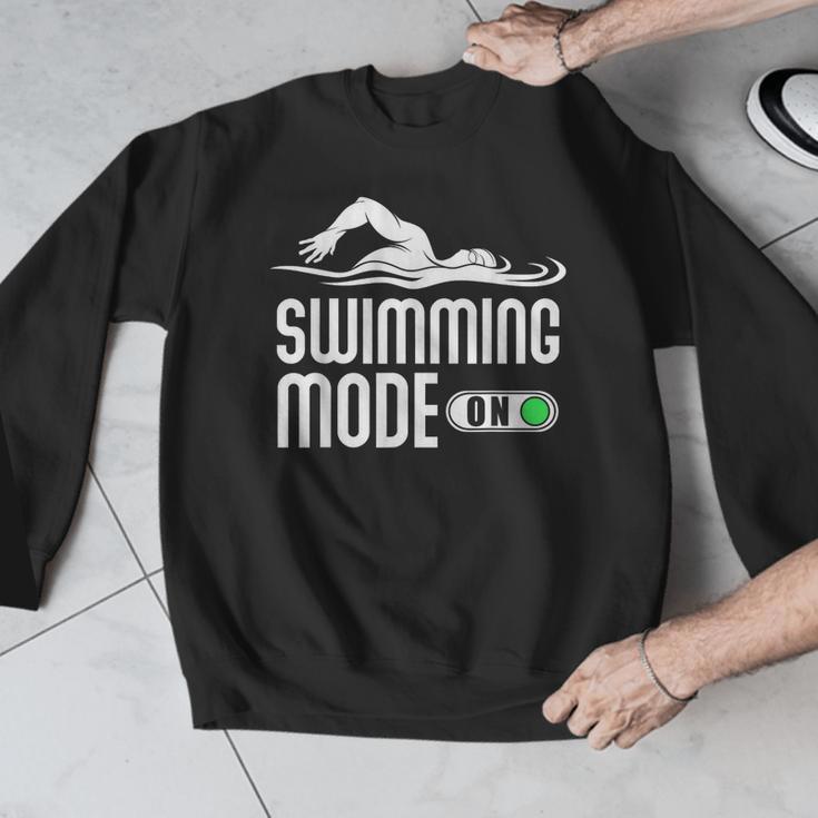 Swim Slogan Funny Swimming Mode On Swim Men Graphic Sweatshirt