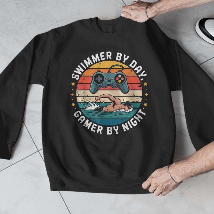 Swimmer By Day Gamer By Night Swimming Vintage Gaming Swim Men Graphic Sweatshirt Swimmer By Day Gamer By Night Swimming Vintage Gaming Swim Men Graphic Sweatshirt