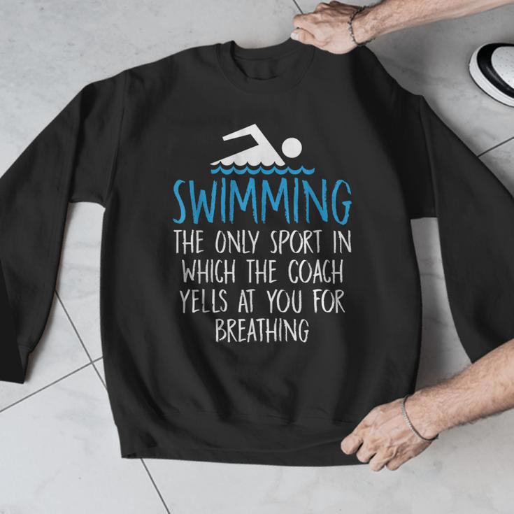 Swimming Coach Yells Breathing Swimmer Swim Team Men Graphic Sweatshirt
