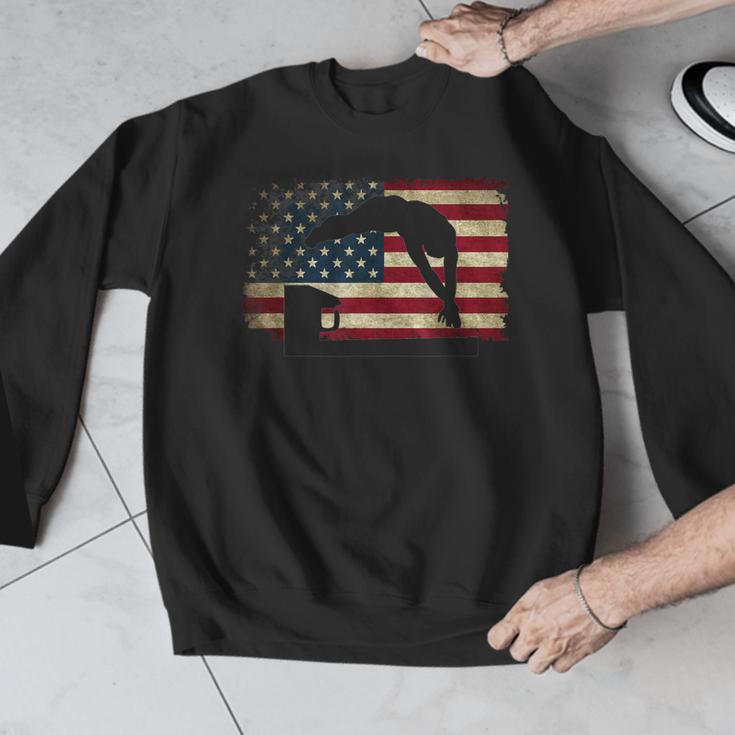 Swimming Swim Team Distressed American Flag USA Swimmer Men Graphic Sweatshirt Swimming Swim Team Distressed American Flag USA Swimmer Men Graphic Sweatshirt
