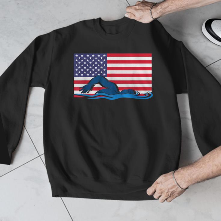 USA Flag Swimmer Swimming Sport Athlete Swim Swimming Men Graphic Sweatshirt