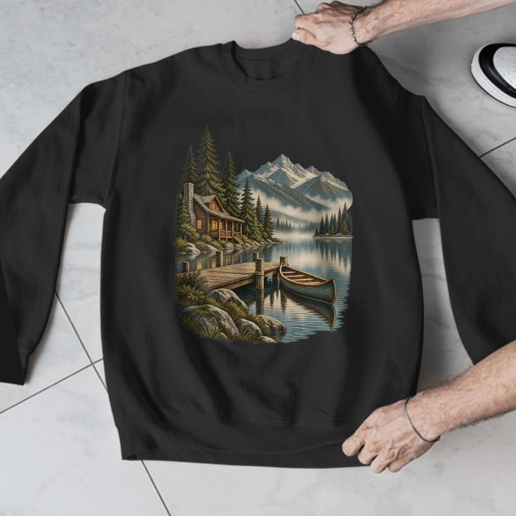 Women's Lakeside Canoe Cabin Escape Scene Men Graphic Sweatshirt Women's Lakeside Canoe Cabin Escape Scene Men Graphic Sweatshirt