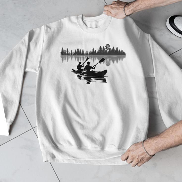 Canoe Silhouette Forest Lake Reflection Men Graphic Sweatshirt