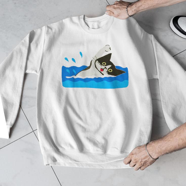 Cat Swimming Pool Men Graphic Sweatshirt