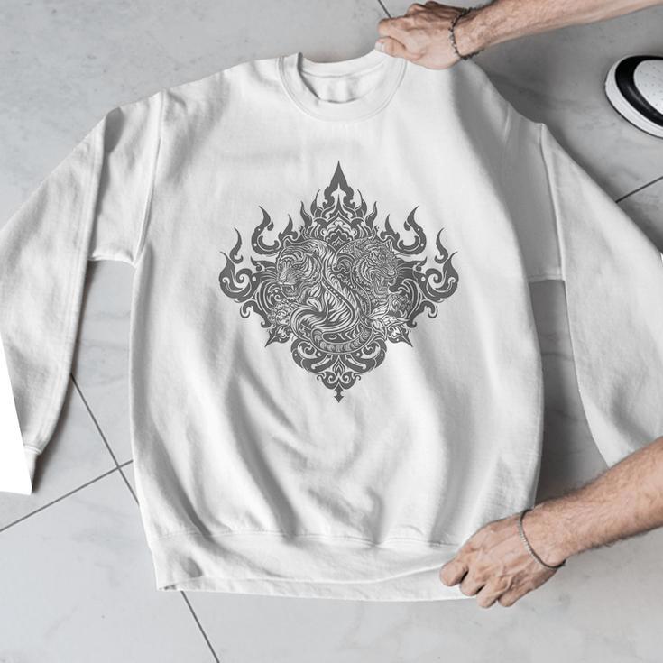 Sak Yant Muay Thai MMA Tattoo Twin Tiger Martial Art Boxing Men Graphic Sweatshirt