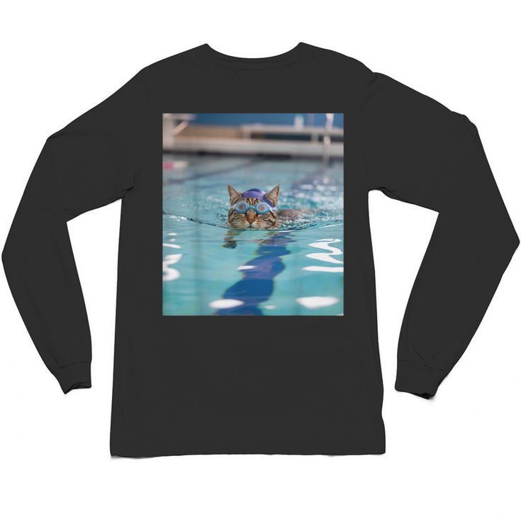 Competitive Swim Team Funny Kitty Cat Swimming Unisex Long Sleeve T-Shirt
