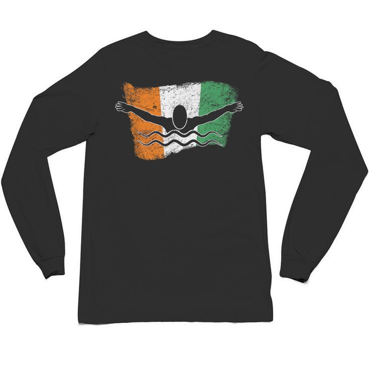 Cool Ireland Flag Vintage Irish Flag Swimmer Fly Swimming Unisex Long Sleeve T-Shirt