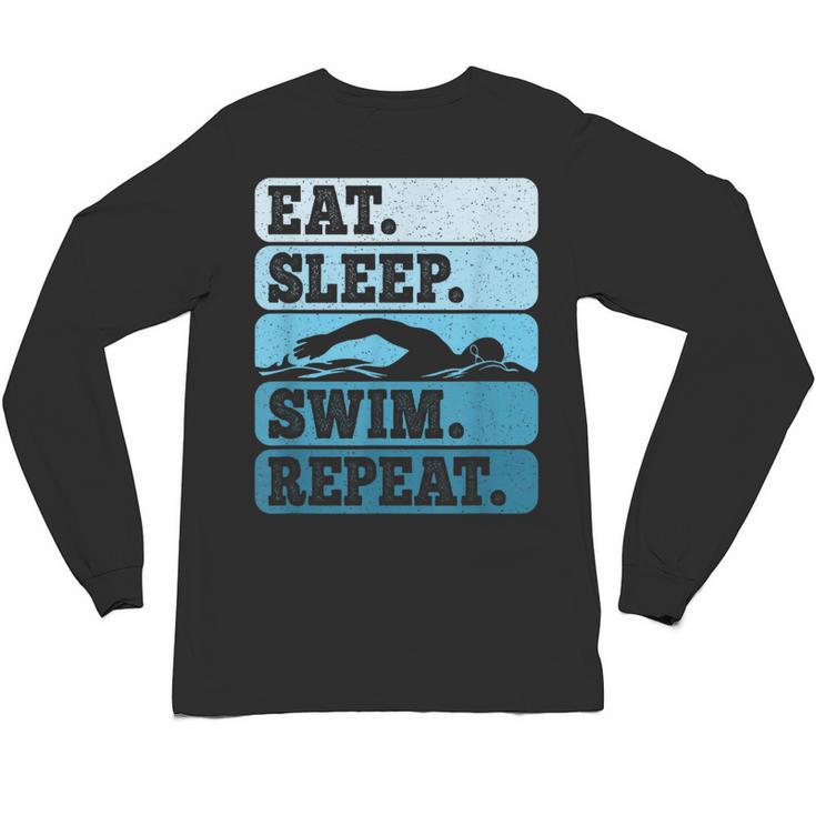 Eat Sleep Swim Vintage Swimming Lover Swimmer Men Women Unisex Long Sleeve T-Shirt