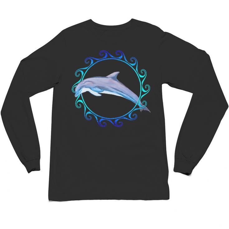 Swimming Dolphin Maori Sun Tribal Waves 2-Sided Unisex Long Sleeve T-Shirt