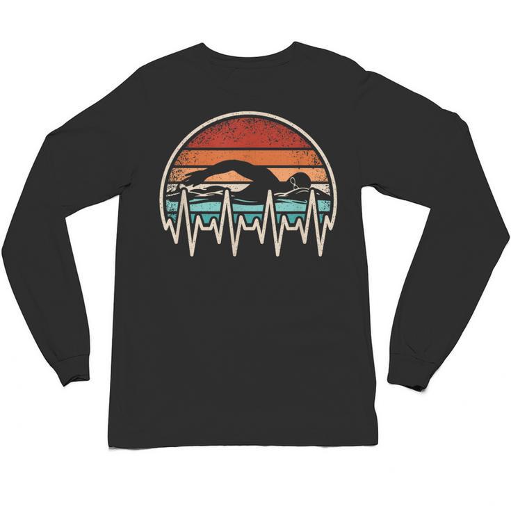 Swimming Heartbeat Retro Swim Swimmer Men Women Unisex Long Sleeve T-Shirt